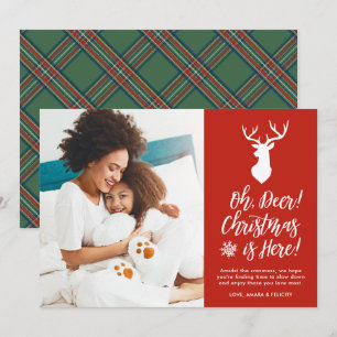 Cartes Pour Fêtes Annuelles Oh, Deer ! Une photo Plaid vert