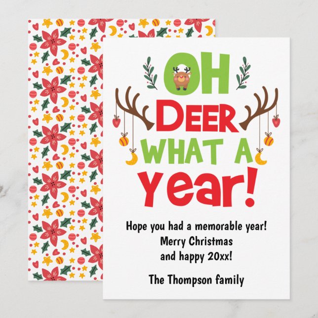 Cartes Pour Fêtes Annuelles Oh Deer What A Year 2025 Reindeer Christmas (Devant / Derrière)