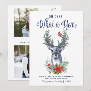Cartes Pour Fêtes Annuelles Oh Deer What a Year Joyeux Noël Grey PHOTO