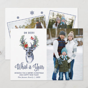 Cartes Pour Fêtes Annuelles Oh Deer What a Year Joyeux Noël Grey PHOTO