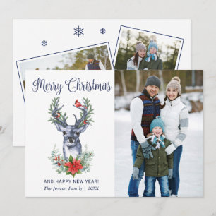 Cartes Pour Fêtes Annuelles Oh Deer What a Year Joyeux Noël Grey PHOTO