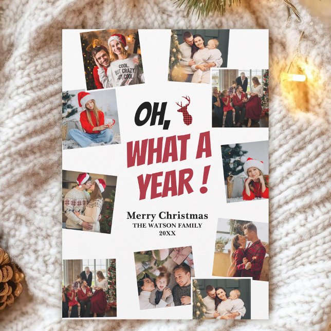 Cartes Pour Fêtes Annuelles Oh Deer, What A Year! Personalize Christmas Photos (Créateur téléchargé)