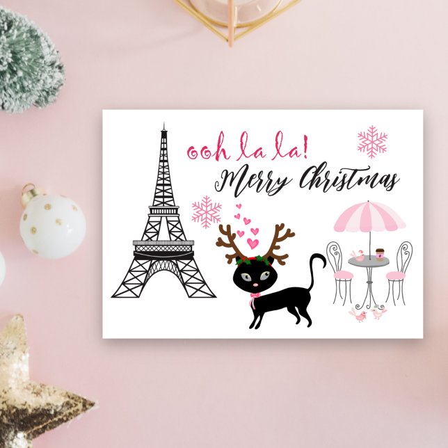 Cartes Pour Fêtes Annuelles Oh La Cute Cat Paris Tour Eiffel Noël (Créateur téléchargé)