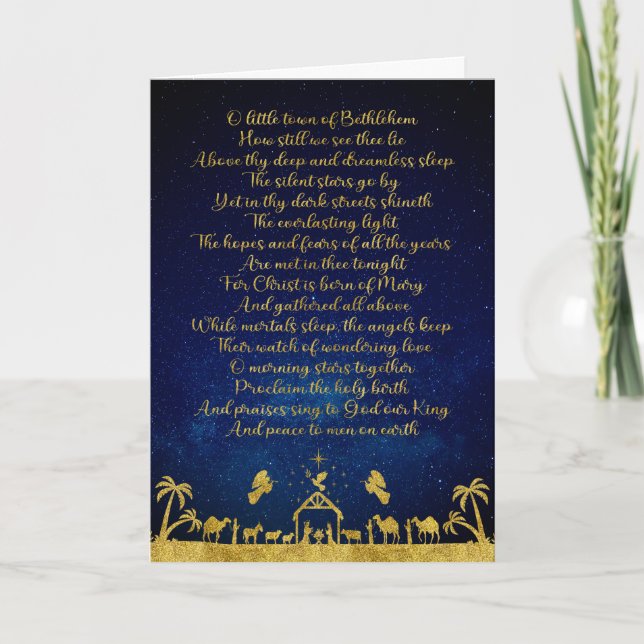 Cartes Pour Fêtes Annuelles Oh Little Town of Bethlehem Gold Nativité Carol (Devant)