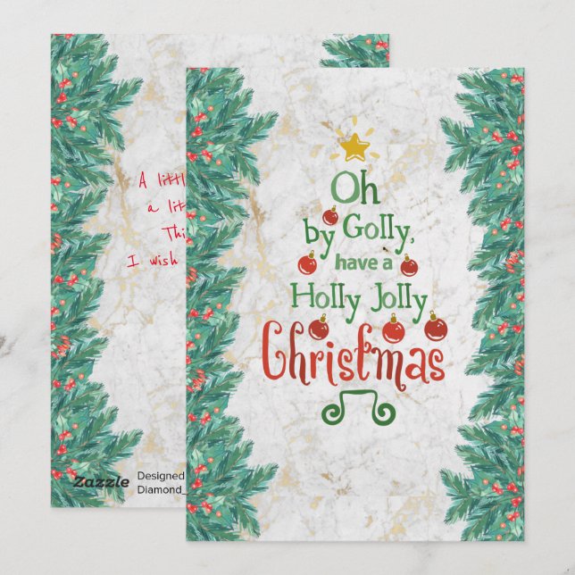 Cartes Pour Fêtes Annuelles Oh Par Golly Holly Jolly (Devant / Derrière)