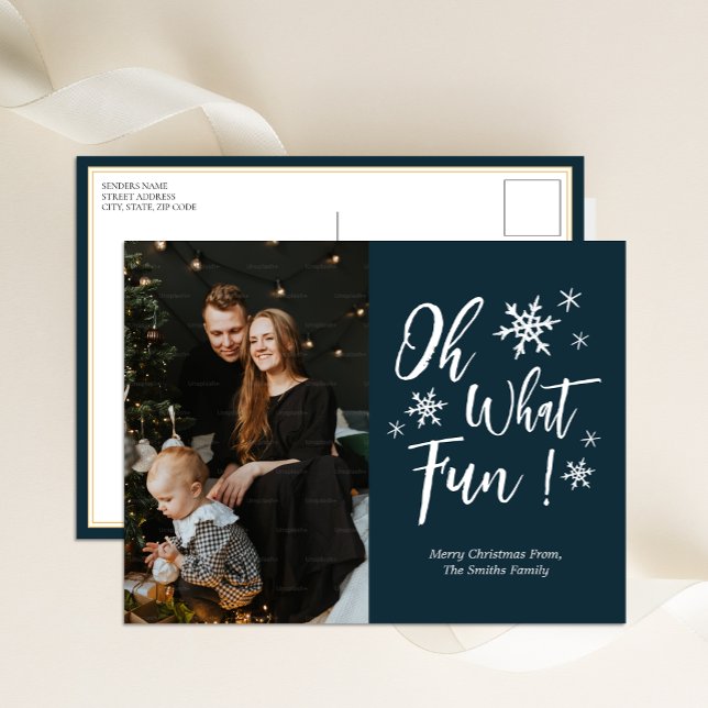 Cartes Pour Fêtes Annuelles Oh Quel Amusant Blue Calligraphie Snowflakes Photo (Créateur téléchargé)