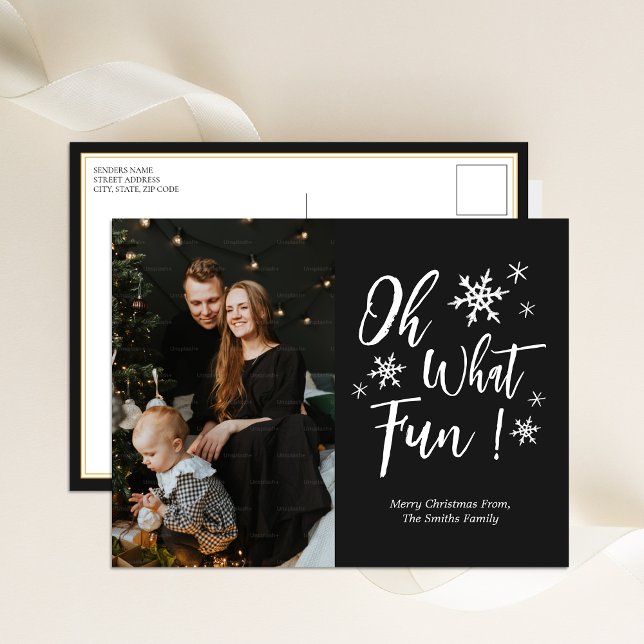 Cartes Pour Fêtes Annuelles Oh Quel Amusant Noir Calligraphie Snowflakes Photo (Créateur téléchargé)