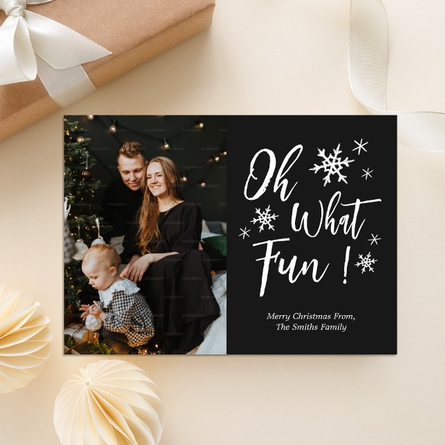 Cartes Pour Fêtes Annuelles Oh Quel Amusant Noir Calligraphie Snowflakes Photo (Créateur téléchargé)