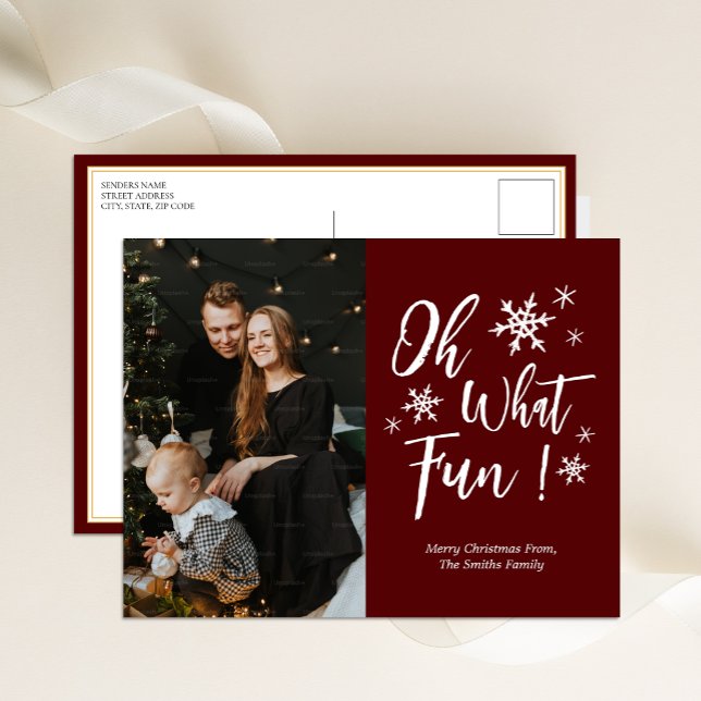 Cartes Pour Fêtes Annuelles Oh Quel Amusant Rouge Calligraphie Snowflakes Phot (Créateur téléchargé)