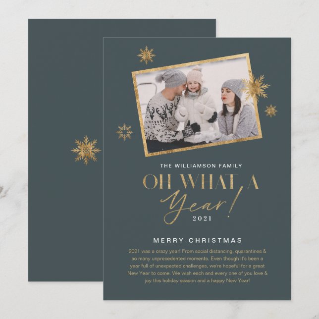 Cartes Pour Fêtes Annuelles Oh quelle année ! Année d'évaluation Gold & Grey 1 (Devant / Derrière)