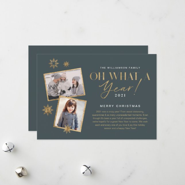 Cartes Pour Fêtes Annuelles Oh quelle année ! Année d'évaluation Gold & Grey 2 (Devant/Arrière en situation)