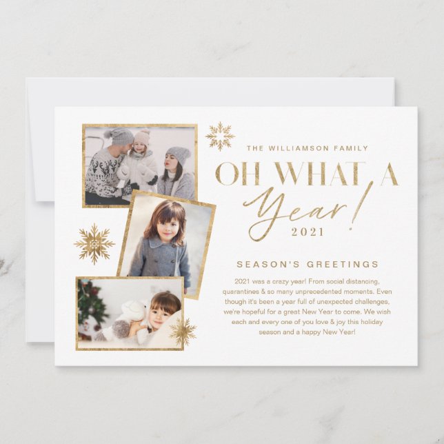 Cartes Pour Fêtes Annuelles Oh quelle année ! Année d'évaluation Gold White 3  (Devant)