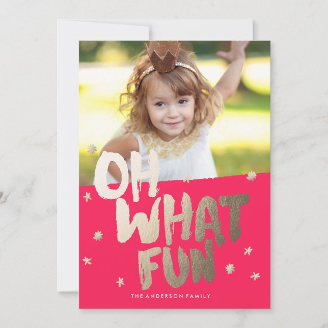 Cartes Pour Fêtes Annuelles OH QUELLE FUN PHOTO RED Christmas Card (Devant)