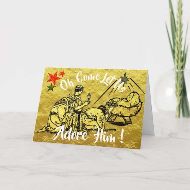 Cartes Pour Fêtes Annuelles Oh Venez Adore-Lui Bébé Jésus Noël (Devant)