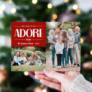 Cartes Pour Fêtes Annuelles Oh Viens Laissez-Nous L'Adorer RED Christian 2 Pho