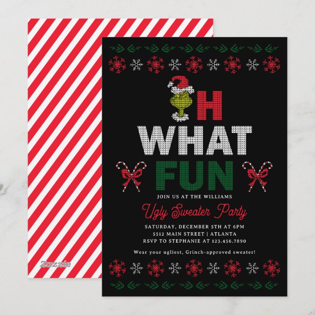 Cartes Pour Fêtes Annuelles Oh What Fun Grinch Ugly Sweater Holiday Party (Devant / Derrière)