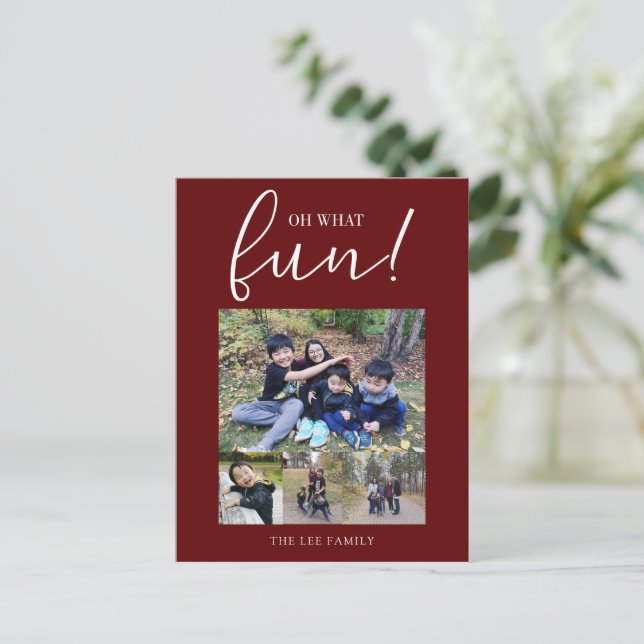 Cartes Pour Fêtes Annuelles Oh What Fun Holiday Photo Modern Rouge Noël (Debout devant)