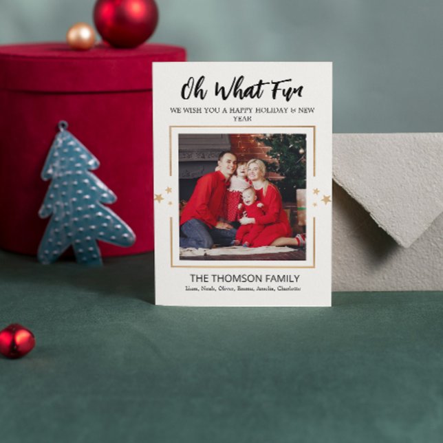 Cartes Pour Fêtes Annuelles Oh What Fun Modern Christmas (oh what fun christmas cards typography script modern holiday simple trendy humor gold stars photo )