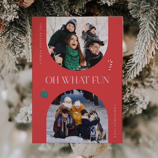 Cartes Pour Fêtes Annuelles Oh What Fun Red Arch Frame 3 Photo (Créateur téléchargé)