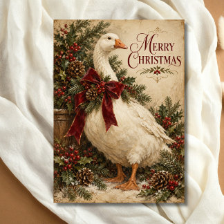 Cartes Pour Fêtes Annuelles Oie de Noël vintage traditionnelle de campagne 