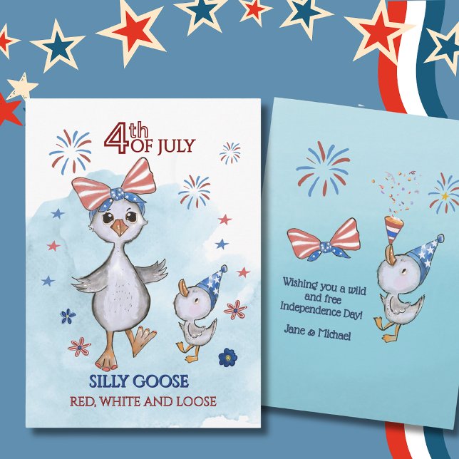 Cartes Pour Fêtes Annuelles Oie patriotique drôle Rouge, blanc et perdu (Funny Patriotic Goose Red, White and Loose Holiday Card)