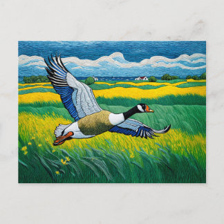 Cartes Pour Fêtes Annuelles Oie Sauvage Volant Au-Dessus D'Une prairie En Fleu