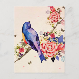 Cartes Pour Fêtes Annuelles Oiseau bleu or floral papillon rouge paillettes