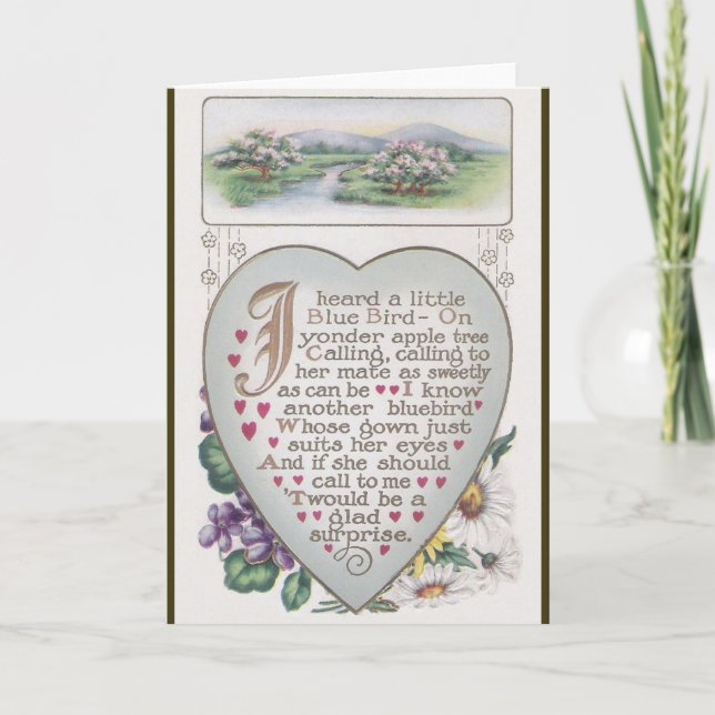 Cartes Pour Fêtes Annuelles Oiseau bleu vintage Valentine (Devant)