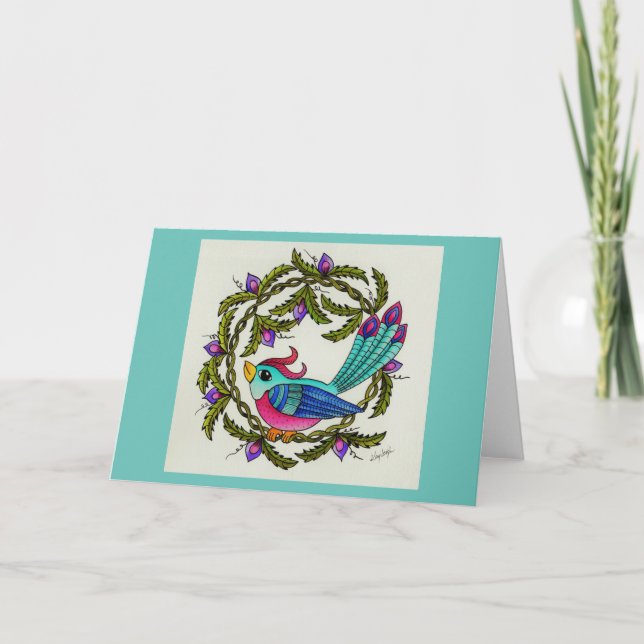 Cartes Pour Fêtes Annuelles Oiseau dans la couronne (Devant)