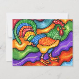 Cartes Pour Fêtes Annuelles Oiseau de coq Abstrait Art coloré animal
