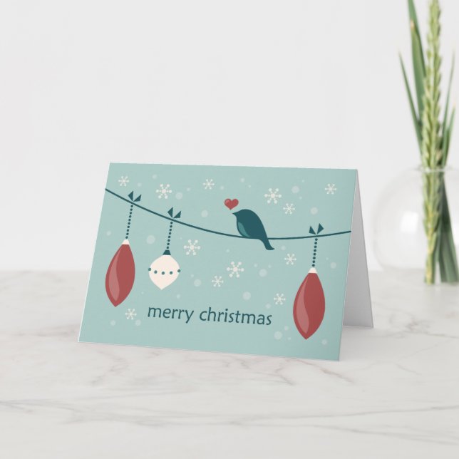 Cartes Pour Fêtes Annuelles Oiseau de neige de Noël aux ornements (Devant)