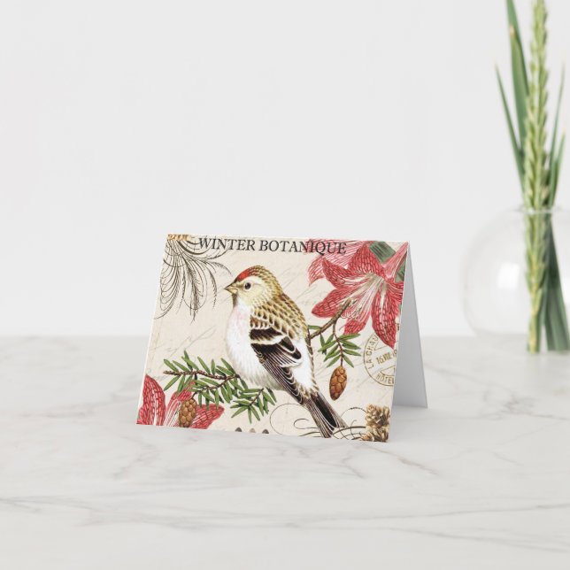 Cartes Pour Fêtes Annuelles oiseau d'hiver vintage moderne français (Devant)