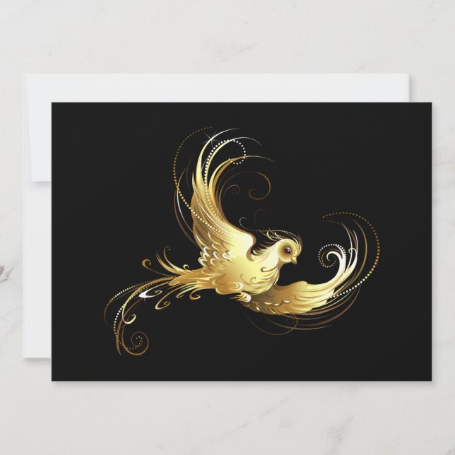 Cartes Pour Fêtes Annuelles Oiseau d'or sur Arrière - plan noir (Devant)