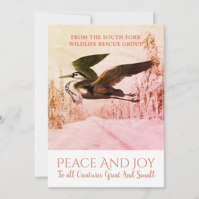 Cartes Pour Fêtes Annuelles Oiseau Heron En Hiver Fête De Neige Noël (Devant)
