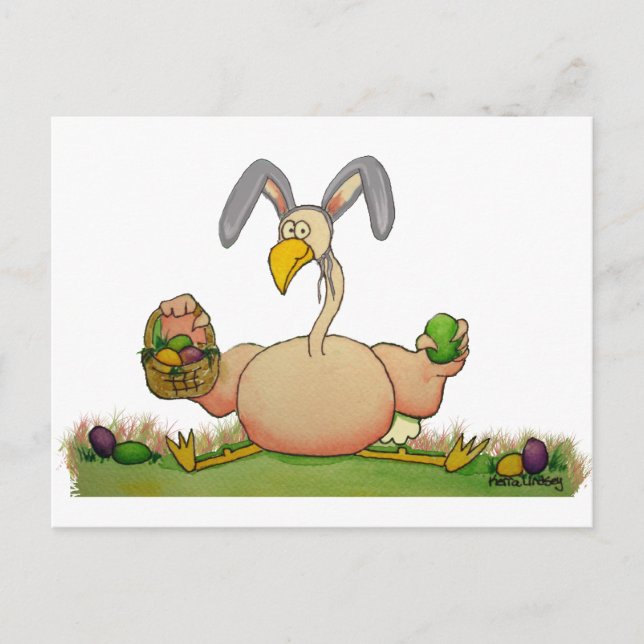 Cartes Pour Fêtes Annuelles Oiseau lunatique de Flamant rose rose comme lapin (Devant)