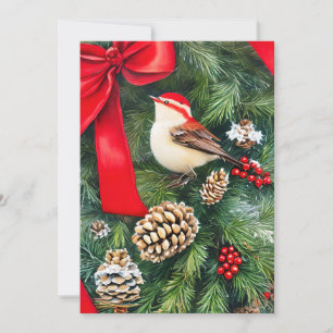 Cartes Pour Fêtes Annuelles Oiseaux arc et baies budget Noël