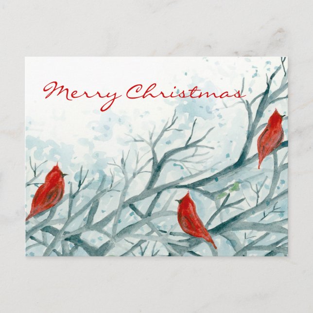 Cartes Pour Fêtes Annuelles Oiseaux cardinaux rouges Arbres d'hiver Joyeux Noë (Devant)