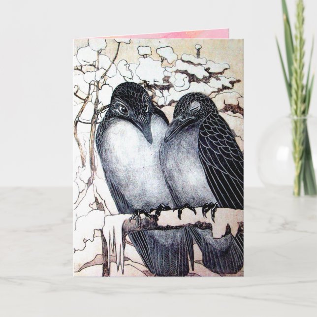 Cartes Pour Fêtes Annuelles OISEAUX D'AMOUR D'HIVER DANS LA NEIGE Saint-Valent (Devant)