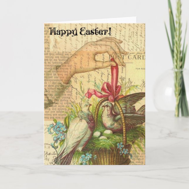 Cartes Pour Fêtes Annuelles Oiseaux dans un panier, Pâques (Devant)