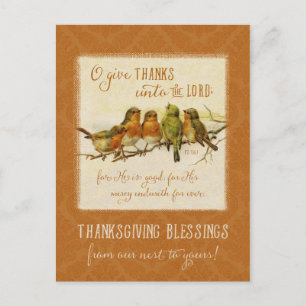 Cartes Pour Fêtes Annuelles Oiseaux de l'Écriture de Thanksgiving - Reproducti