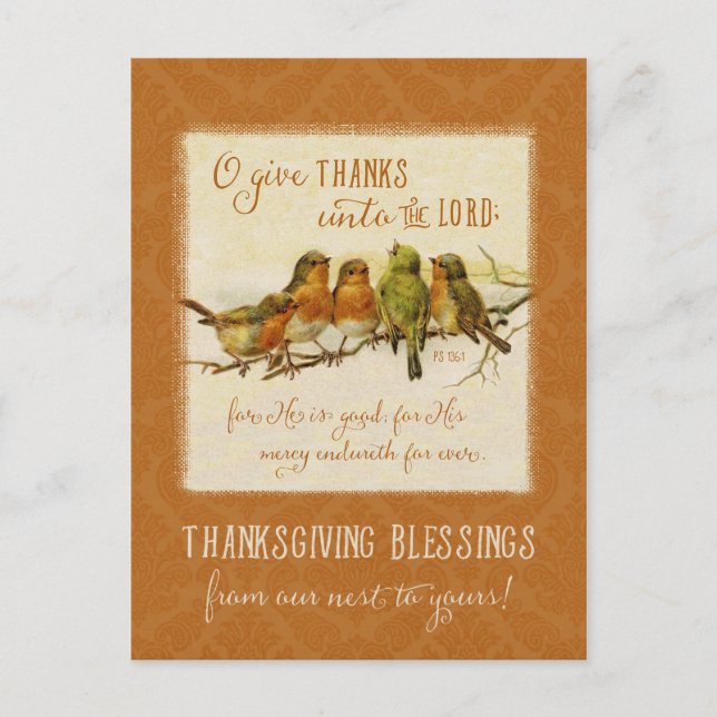 Cartes Pour Fêtes Annuelles Oiseaux de l'Écriture de Thanksgiving - Reproducti (Devant)
