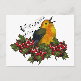 Cartes Pour Fêtes Annuelles Oiseaux de Noël Chantant Avec Hollly, Berries