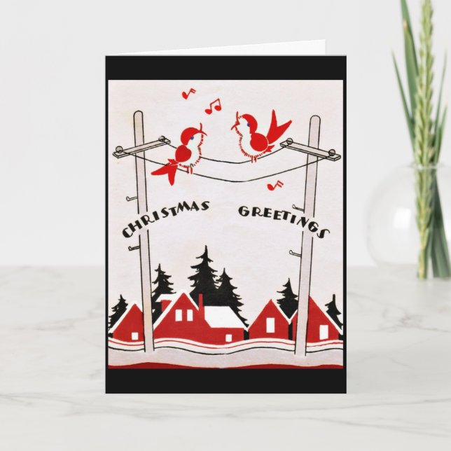 Cartes Pour Fêtes Annuelles Oiseaux de Noël d'art déco (Devant)
