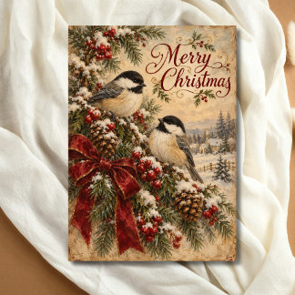 Cartes Pour Fêtes Annuelles Oiseaux de Noël Vintage Scène hivernale traditionn