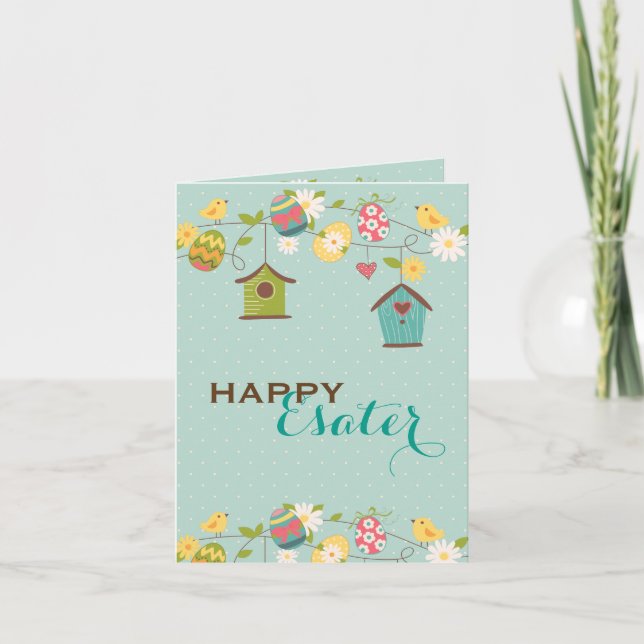 Cartes Pour Fêtes Annuelles Oiseaux de Pâques mignons, OEufs et OEufs (Devant)