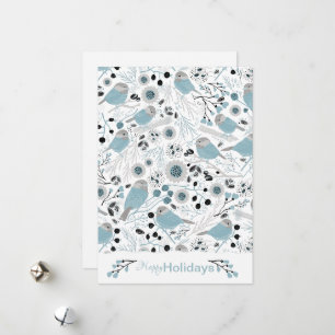 Cartes Pour Fêtes Annuelles Oiseaux de poulet Fleurs gris bleu mignonnes Berri