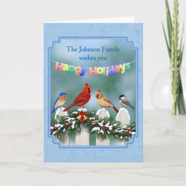 Cartes Pour Fêtes Annuelles Oiseaux de vacances et Garland de Noël (Devant)