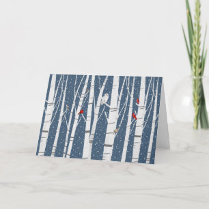 Cartes Pour Fêtes Annuelles Oiseaux d'hiver dans la forêt de Birch