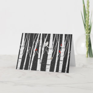 Cartes Pour Fêtes Annuelles Oiseaux d'hiver dans la forêt de Birch