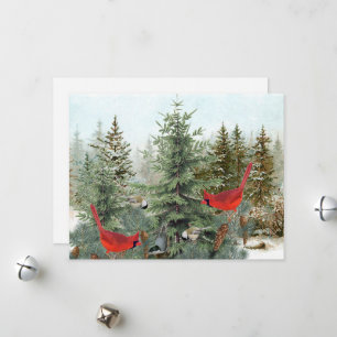 Cartes Pour Fêtes Annuelles Oiseaux d'hiver Forêt Cardinal Pickadee Nuthatch